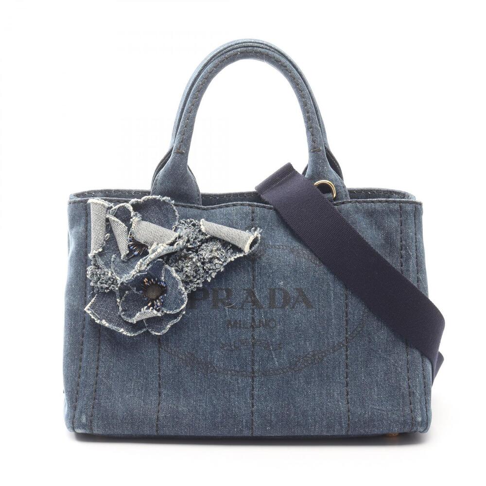 Prada Canapa Tote Bag Denim Navy Blue